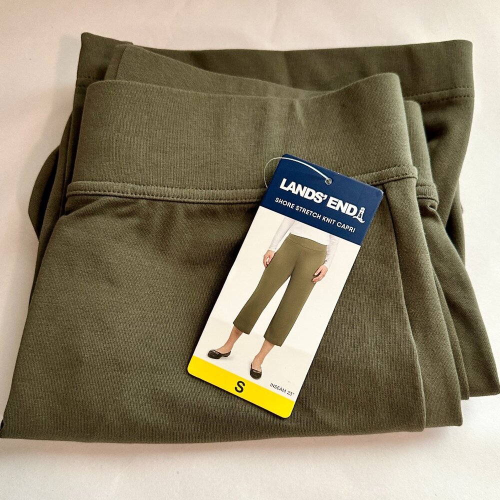 New Lands' End Shore Soft Stretch Knit Capri Pant Women's Size S Green Comfy